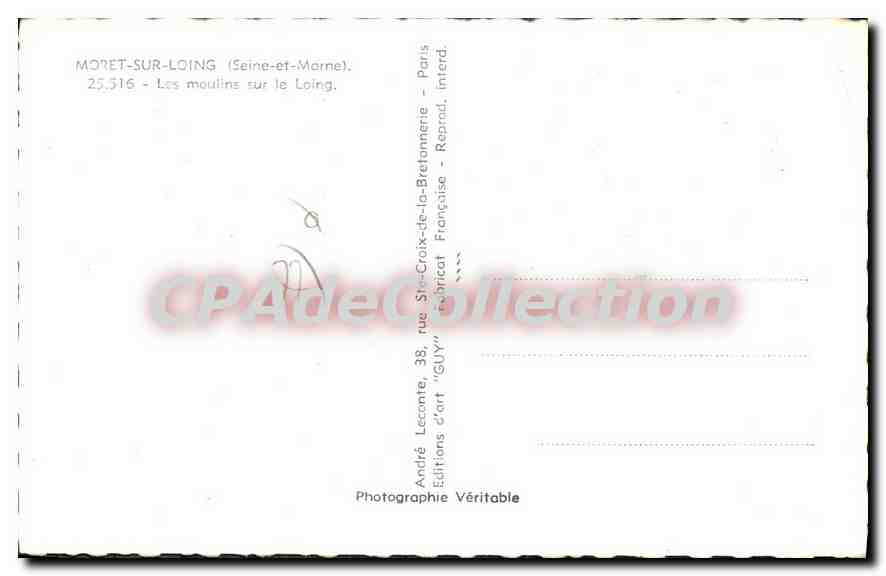 Moret-sur-Loing — Los molinos sobre el Loing — Ediciones André Leconte — Reverso