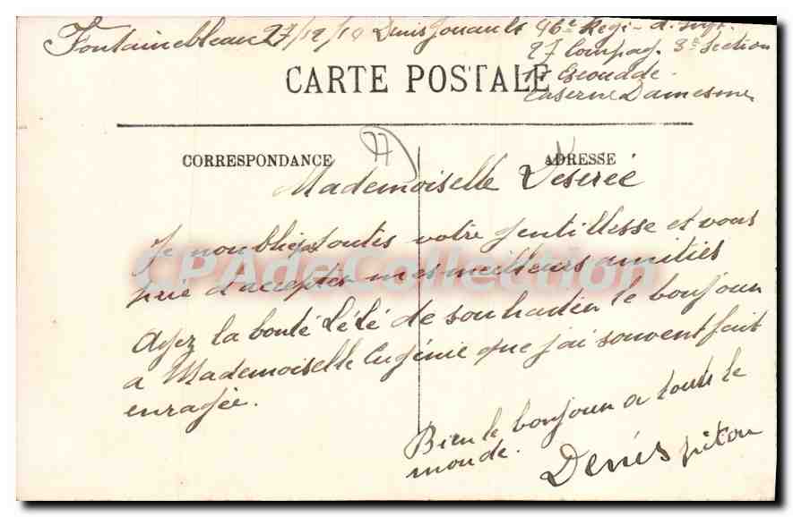 Fontainebleau — La Grande-Rue en de Kerk — Antieke ansichtkaart deCollection — Achterkant