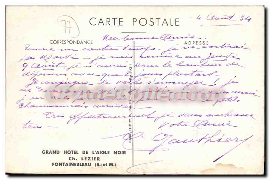 Wielki Hotel Ciemnego Orła — Fontainebleau — Ch. Lezlier — Rewers