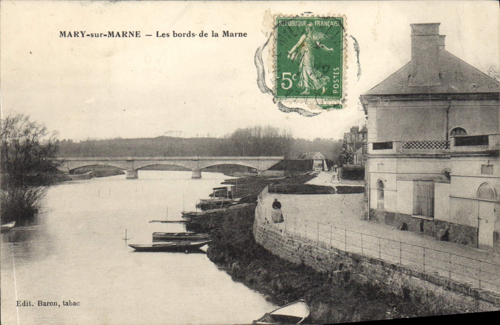 MARY-sur-MARNE — The banks of the Marne — Edit. Baron, tobacco shop