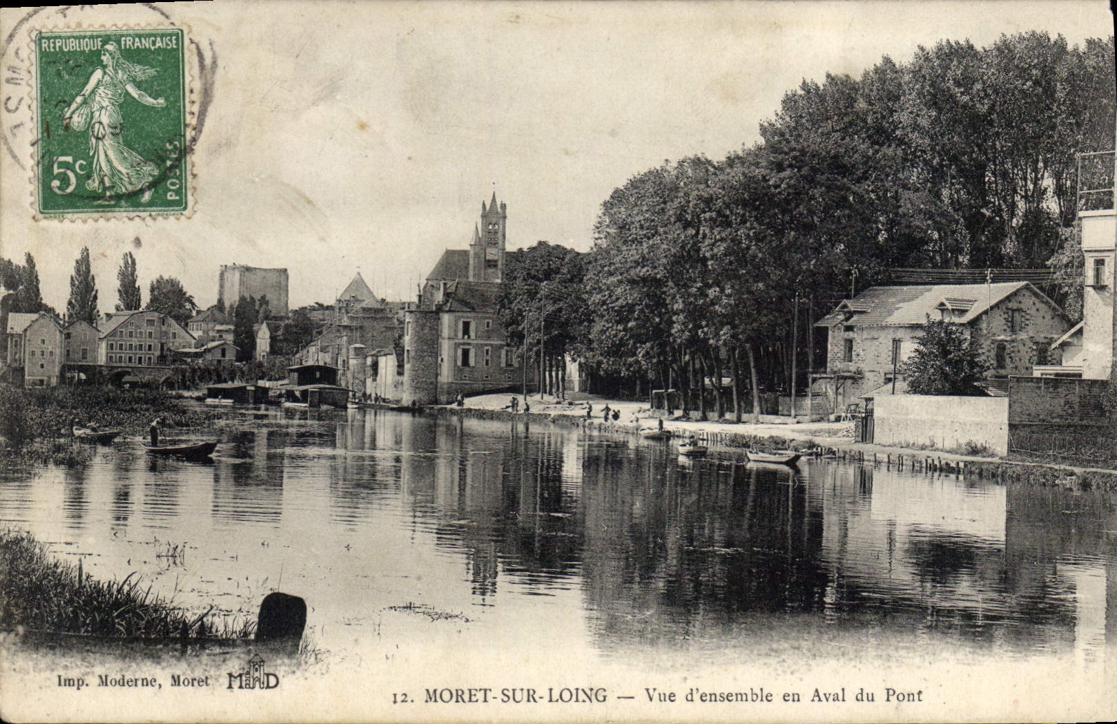 Moret-sur-Loing — Vista panorámica desde el puente hacia abajo — Imp. Moderne, Moret