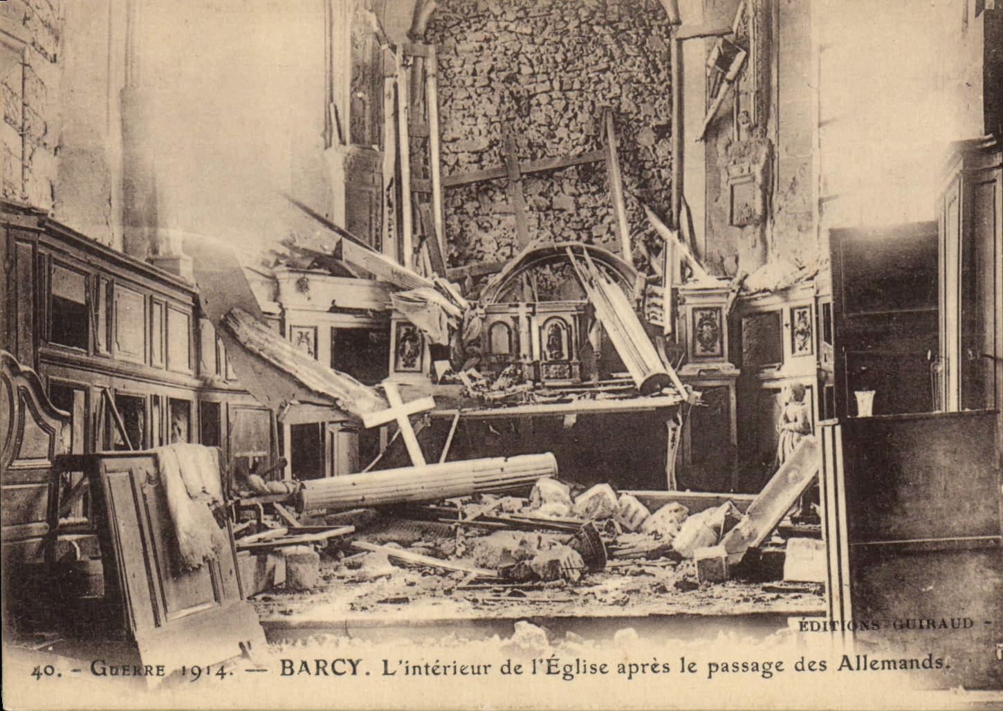 Barcy — The Interior of the Church after the Passage of the Germans — Éditions Guiraud