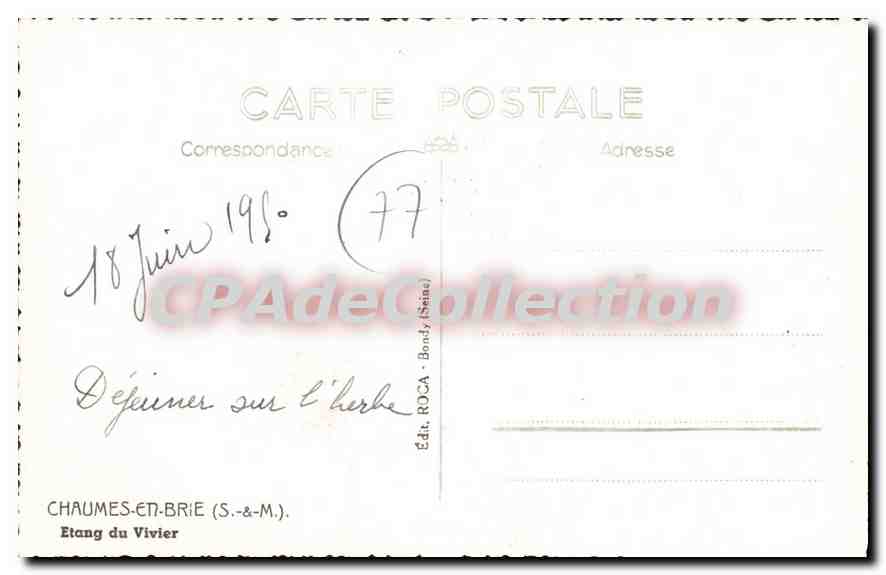 CPA Chaumes en Brie S et M Etang du Vivier  — Verso