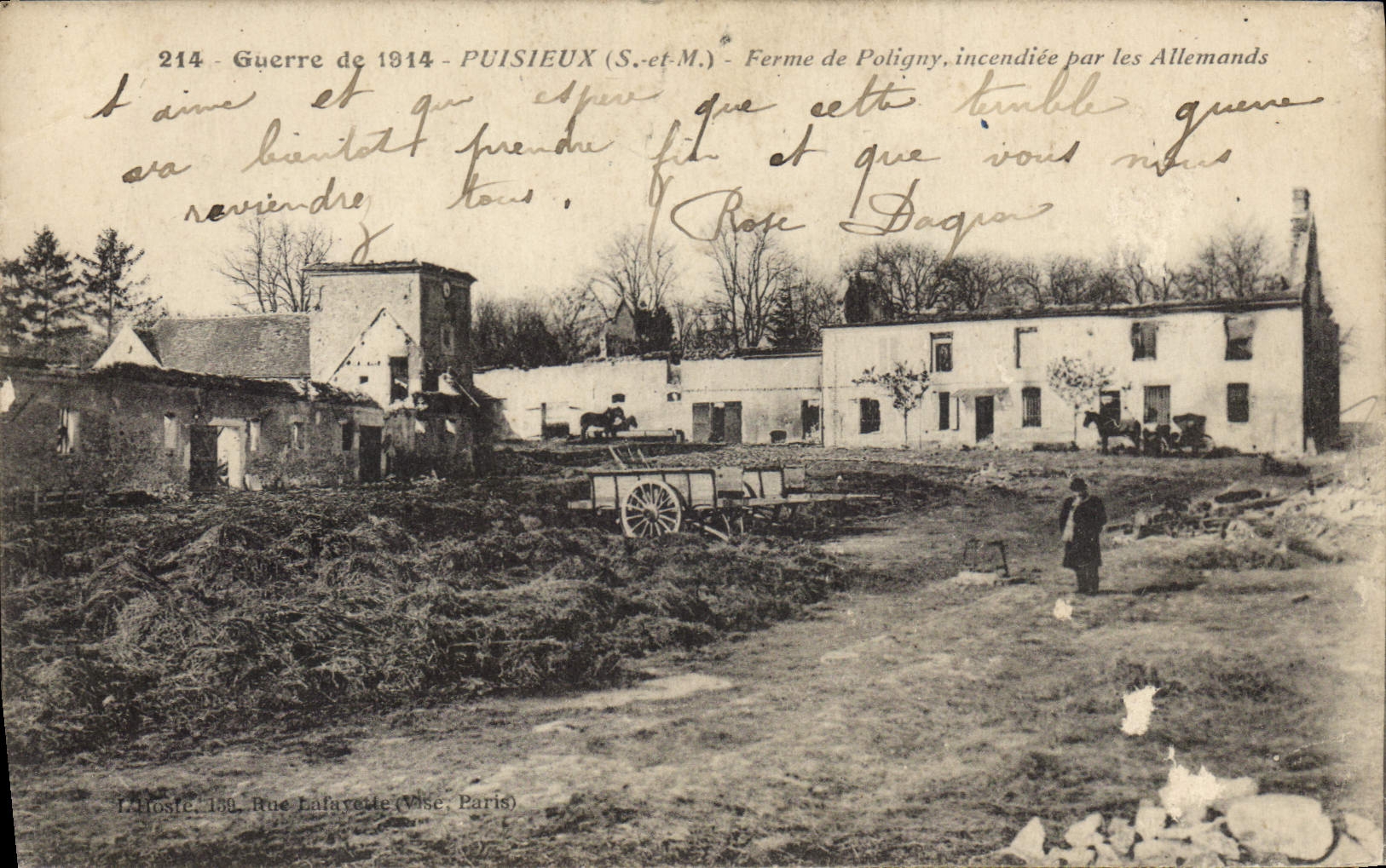 CPA Guerre de 1914 Puisieux (S et M) Ferme de Poligny incendiee par les Allemands