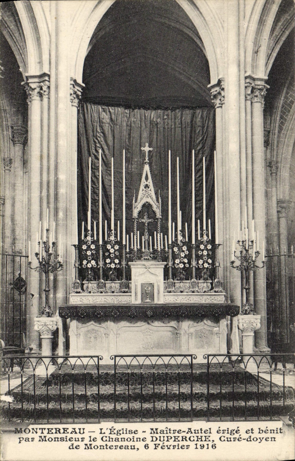 Cartolina d'epoca Montereau La Chiesa dell'Altare Maggiore eretto e benedetto da Monsignore il Chamoine Duperche Curato Doyen di Montereau