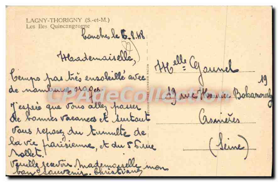 CPA Lagny Thrigny (S et M) Les Iles Quincangrogne — Verso