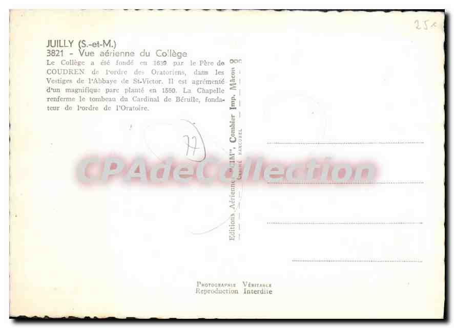 CPSM Juilly (S et M) Vue Aerienne du College — Verso