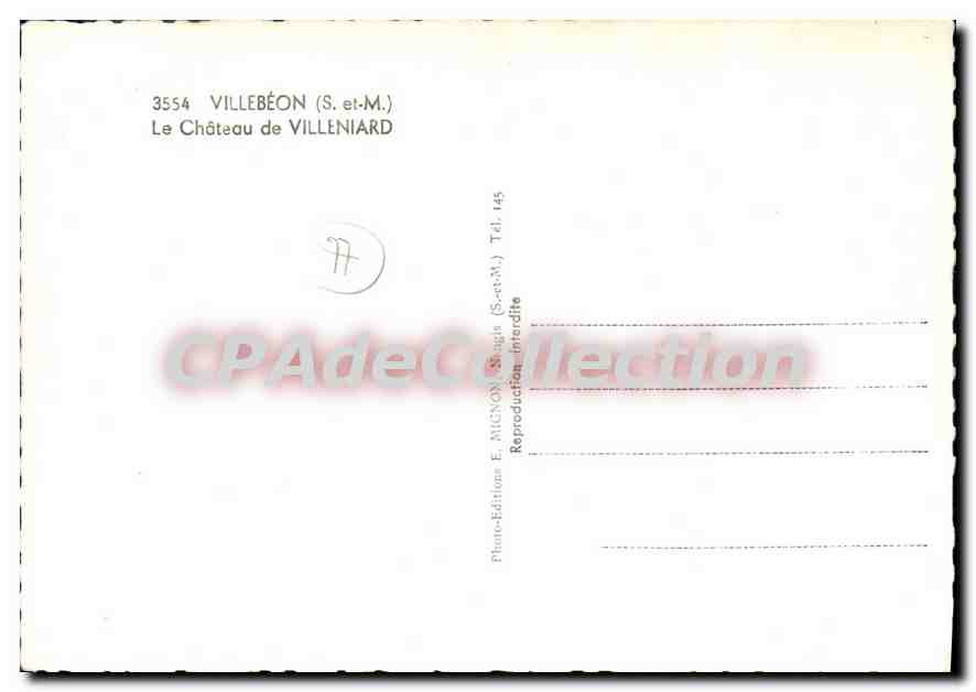 CPSM Villebeon (S et M) Le Chateau de Villeniard — Verso