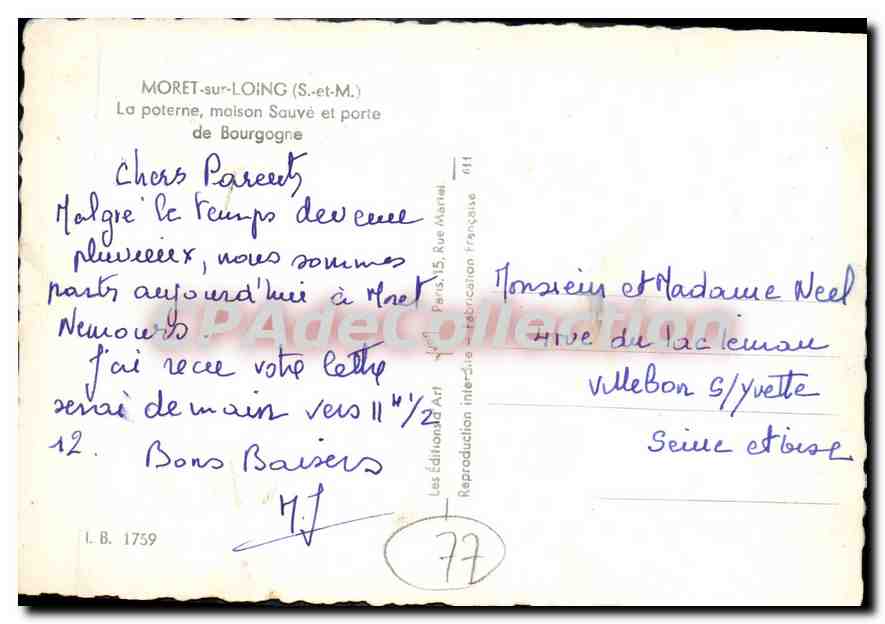CPSM Moret sur Loing (S et M) La Poterne maison Sauve et porte de Bourgogne — Rückseite