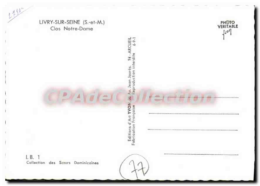 Livry-sur-Seine — Clos Notre-Dame — Éditions d'Art Yvon — Rückseite