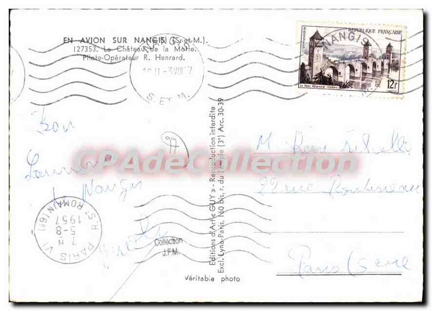 CPSM En avion sur Nangis (S et M) Le Chateau de la Marne — Back