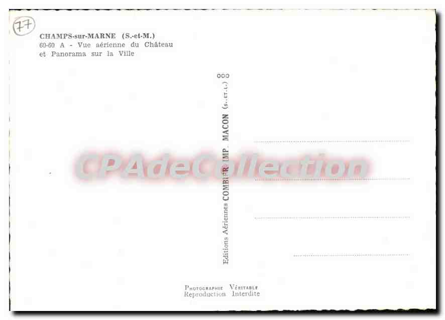 Champs-sur-Marne — Aerial View of the Castle and Panorama of the City — Combier Editions — Back