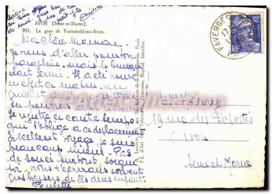 CPSM Avon (Seine et Marne) La Gare de Fontainbleau Avon — Rückseite