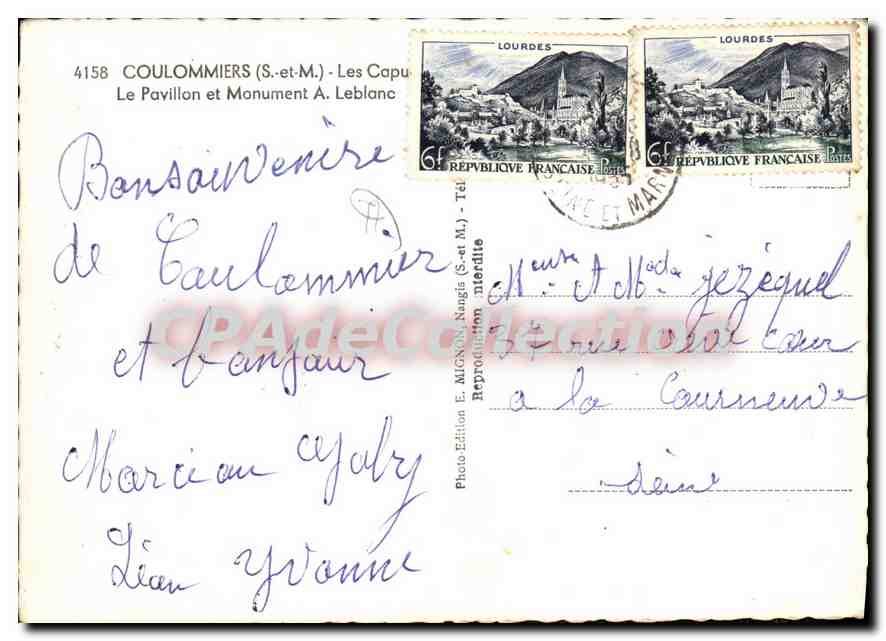 Coulommiers (S.-et-M.) — Der Pavillon und Monument A. Leblanc — Edition E. Mignon, n°4158 — Rückseite