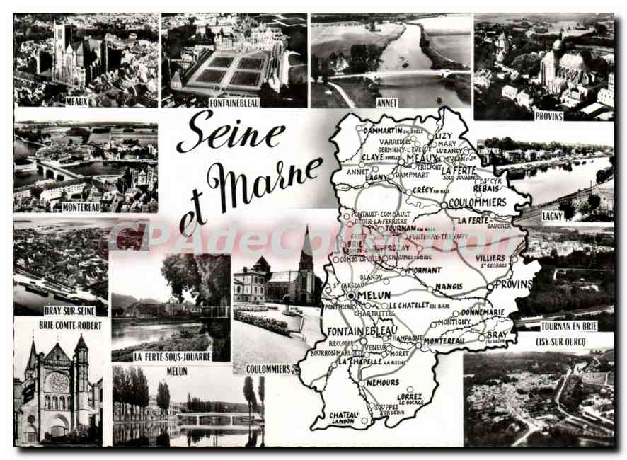 Seine-et-Marne — Tourist Postcard with Map and Photos — Combier Printer