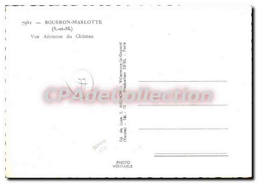 Bourron-Marlotte — Vue aérienne du château — E. Mignon — Verso