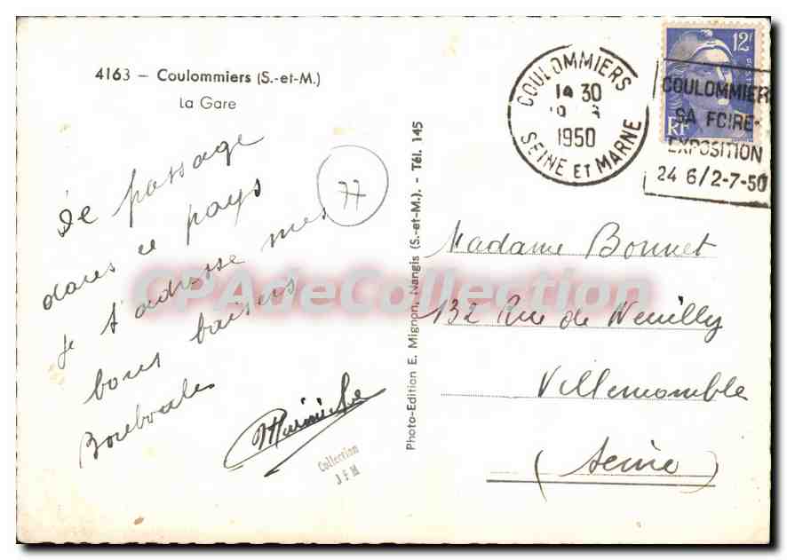 Coulommiers (S.-et-M.) — La Estación — Foto-Edición E. Mignon, Nangis (S.-et-M.) — Reverso