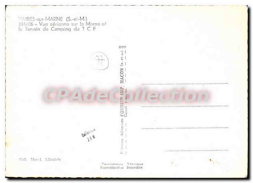 CPSM Vaires dur Marne (S et M) Vue aerienne sur la Marne et le Terrain de Camping du T C F — Rückseite