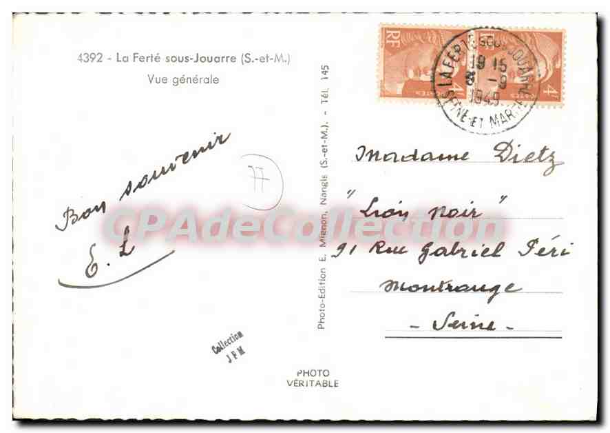 La Ferté-sous-Jouarre — Vista general — Edición fotográfica E. Mignon, n° 4392 — Reverso