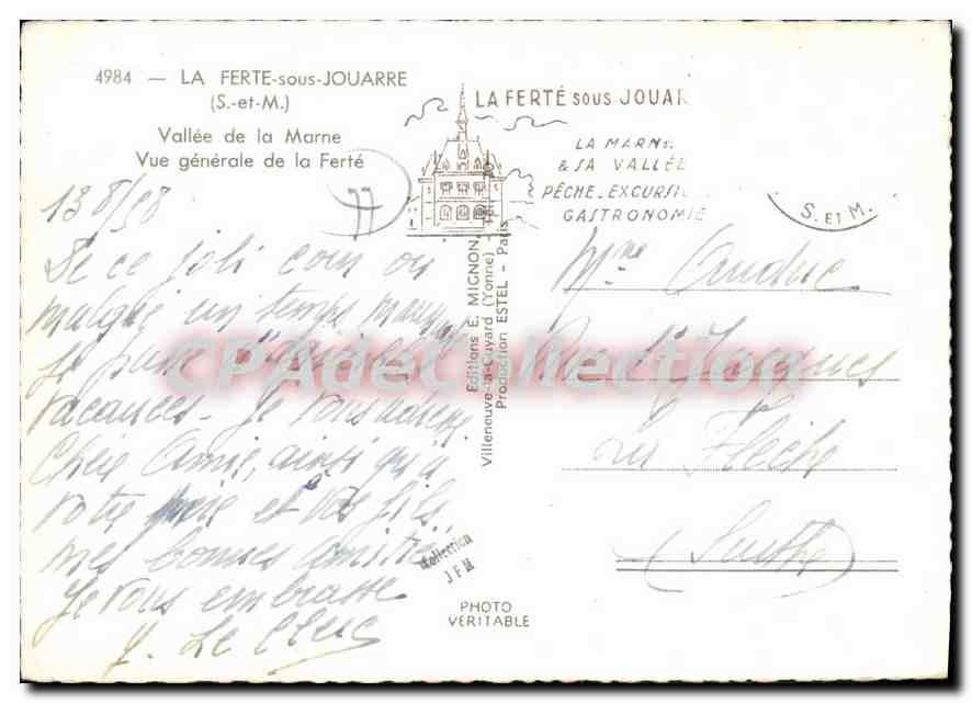 La Ferté-sous-Jouarre — Algemene uitzicht van La Ferté — Uitgaven E. Mignon, Parijs — Achterkant