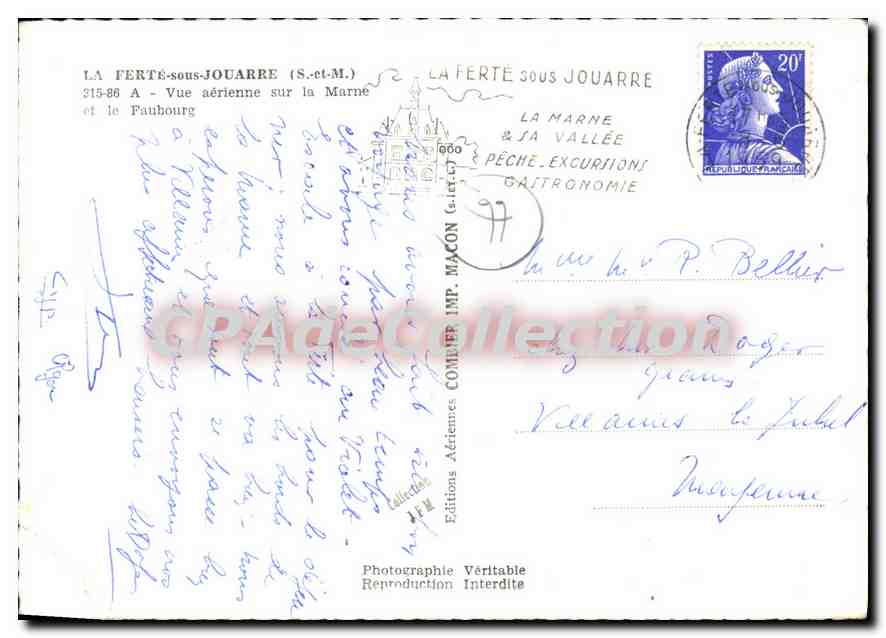 La Ferté-sous-Jouarre — Vue aérienne sur la Marne et le Faubourg — Éditions Aériennes COMMER IMP. MACON — Reverso