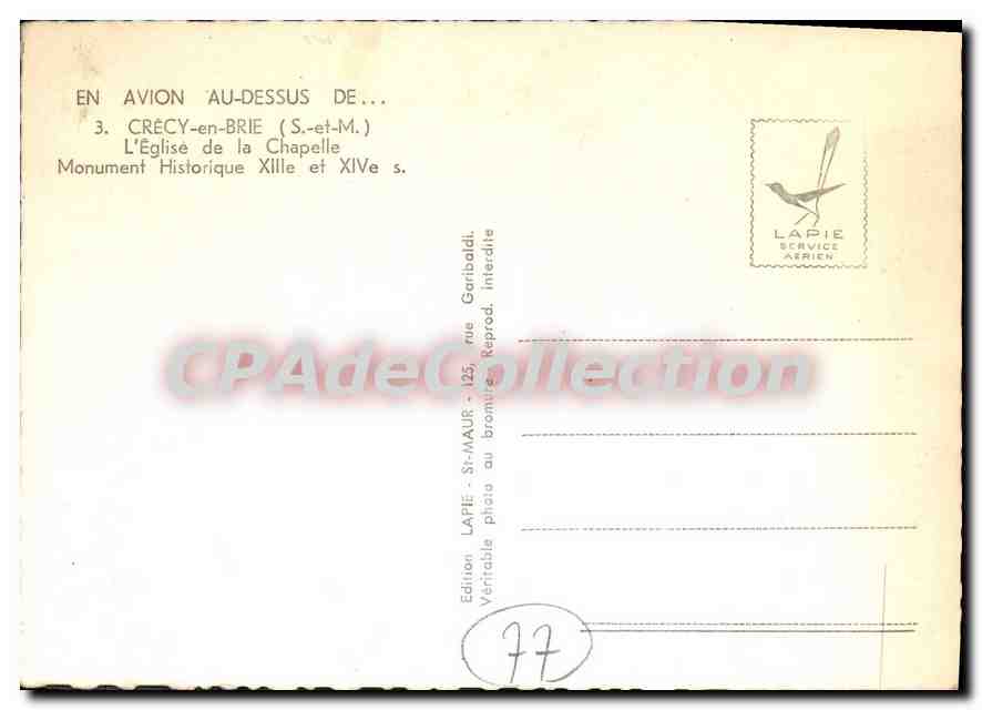Crécy-en-Brie — Iglesia de la Chapelle — Edición Lapie — Reverso