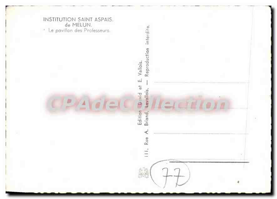 Institution Saint Aspais — Le pavillon des Professeurs — Édition A. Briand et E. Vallois — Rückseite