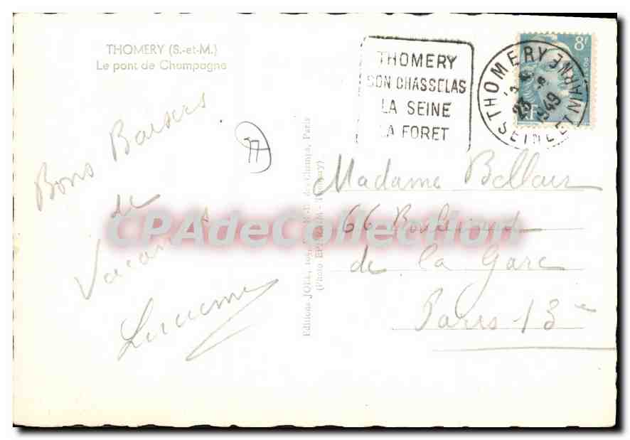Thomery (S.-et-M.) — Die Champagne-Brücke — Éditions JOLI, Paris — Rückseite