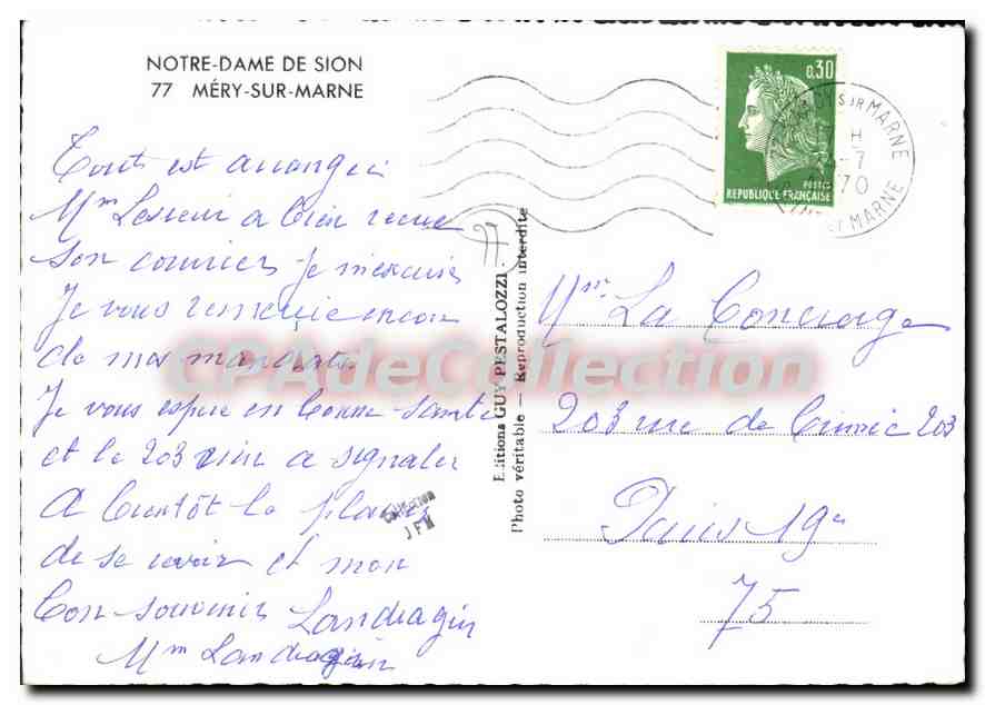 CPSM Notre Dame de Sion Mery sur Marne — Verso