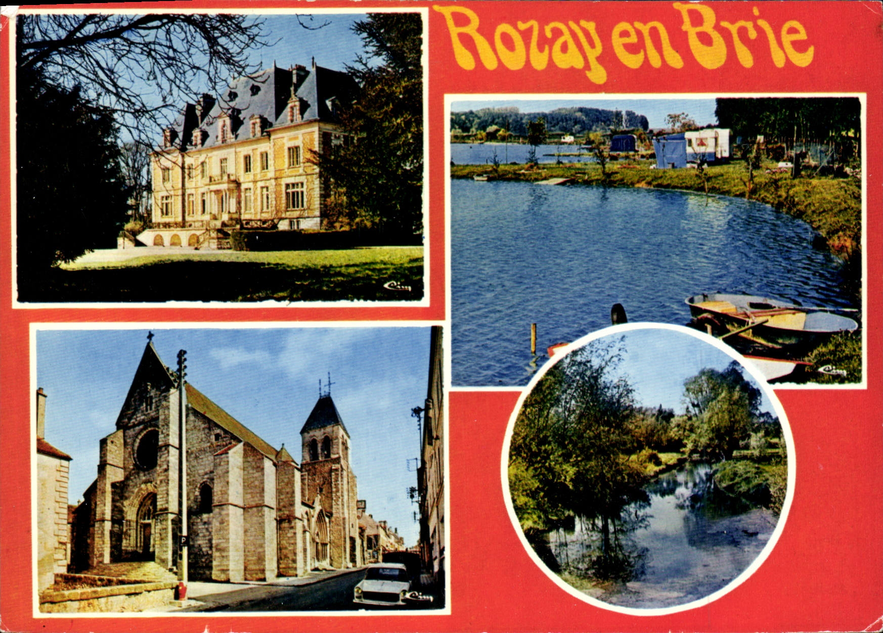 CPSM Rozay en Brie (S et M) Le Chateau l'eglise l'etang des Carreaux les Bords de l'Yerres
