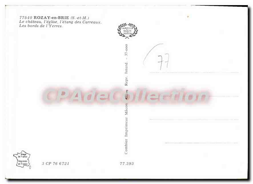 CPSM Rozay en Brie (S et M) Le Chateau l'eglise l'etang des Carreaux les Bords de l'Yerres — Back
