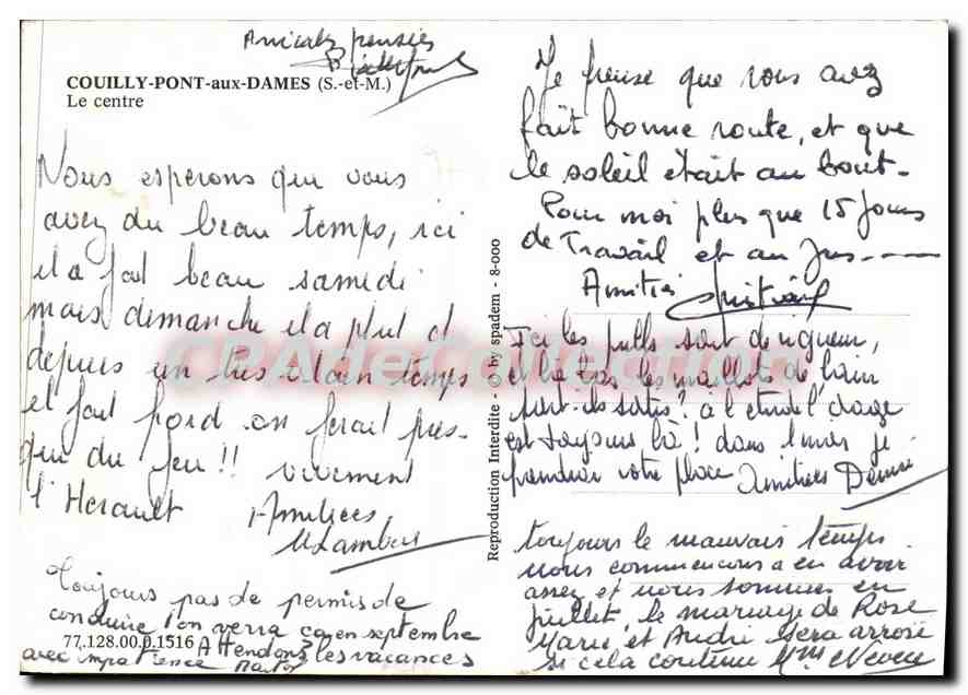 Couilly-Pont-aux-Dames — Le centre — éditeur inconnu, n° de série non visible — Verso