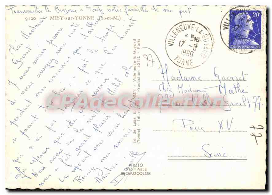 CPSM Misy sur Yonne (S et M) — Verso