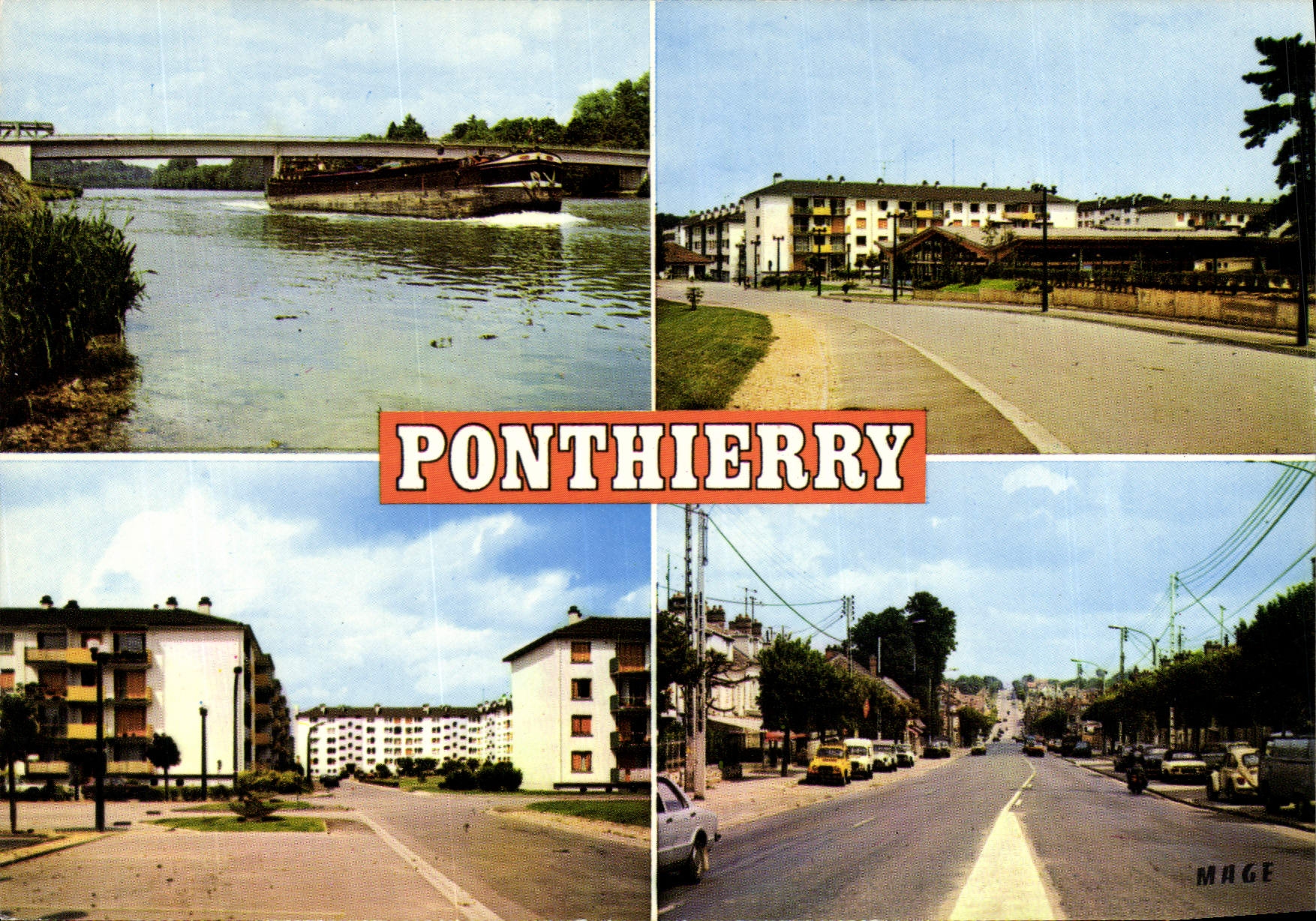 Ponthierry — vue de la rivière, pont, immeubles et rue — Éditions MAGE