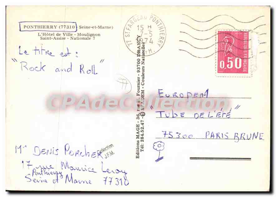 Ponthierry — vue de la mairie, rue, rivière et rue animée — Éditions Mage — Rückseite