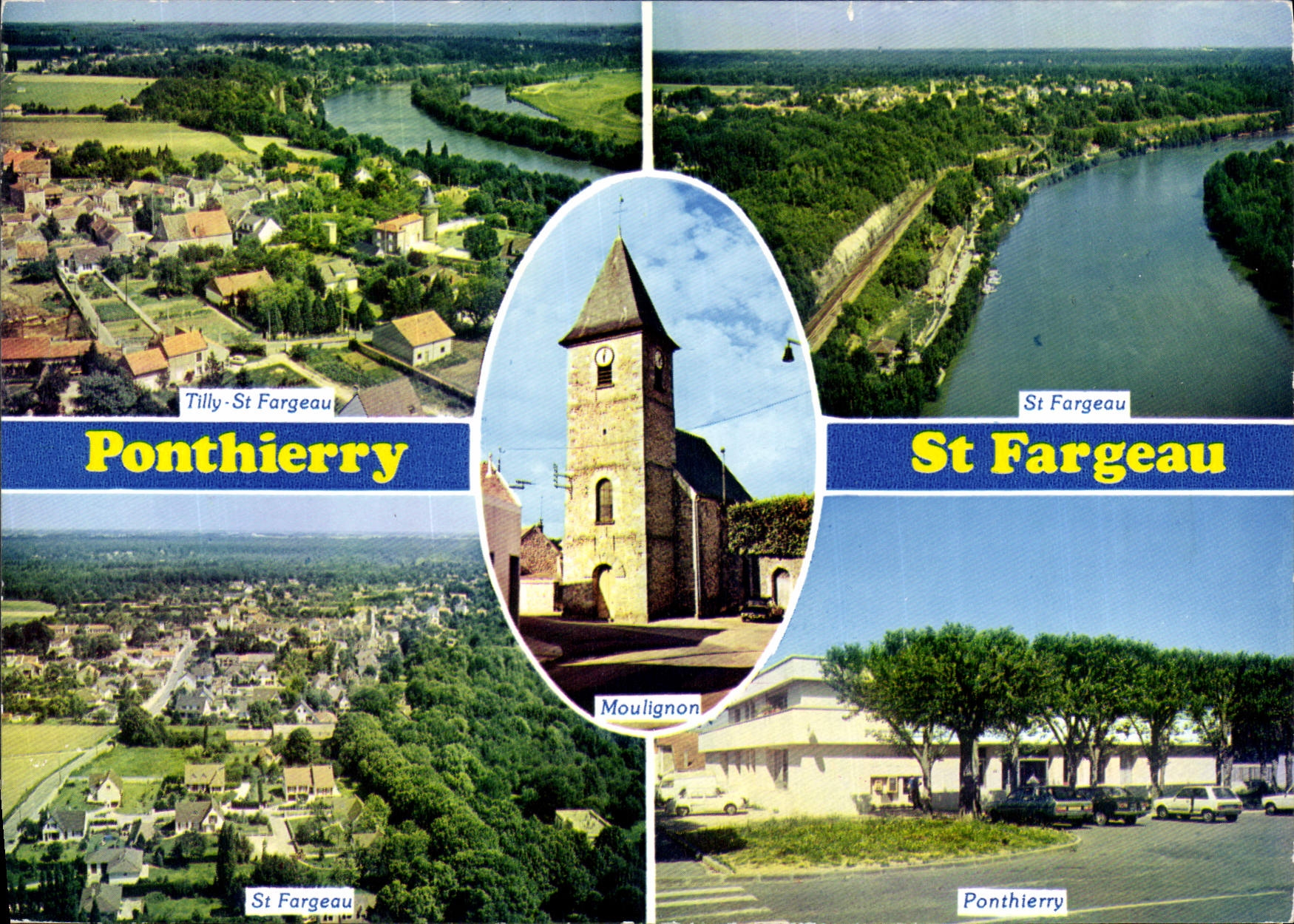Ponthierry-St Fargeau — Vue aérienne et église de Moulignon — Éditeur : Imprimerie de la Presse
