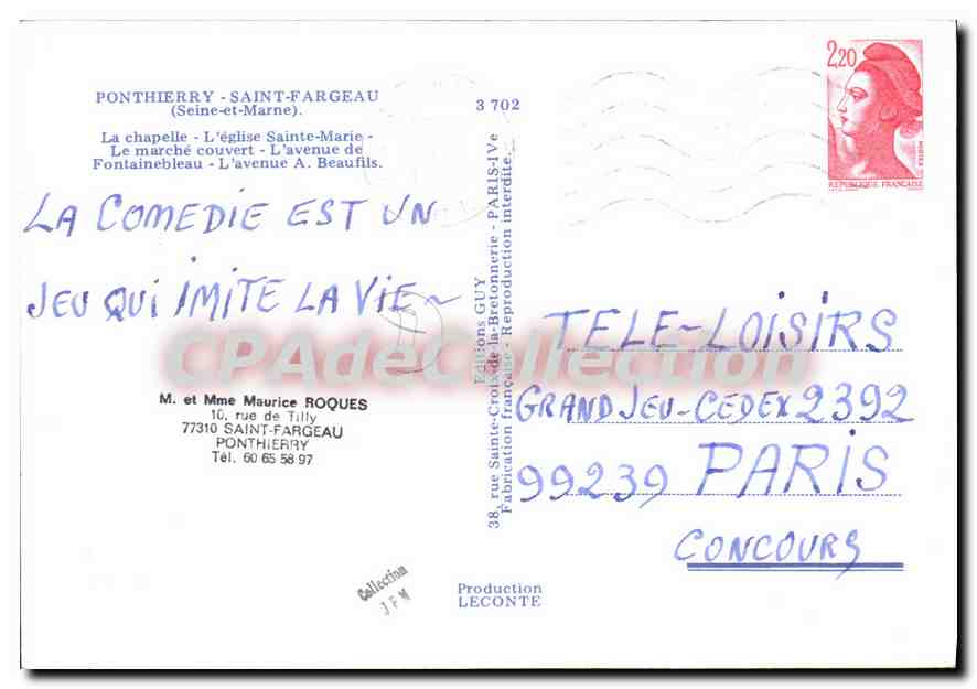 CPSM Ponthierry Saint Fargeau (Seine et Marne) La Chapelle L'eglise Sainte Marie Le marche couvert L — Rückseite