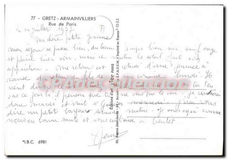 CPSM Gretz Armainvilliers Rue de Pairs — Verso