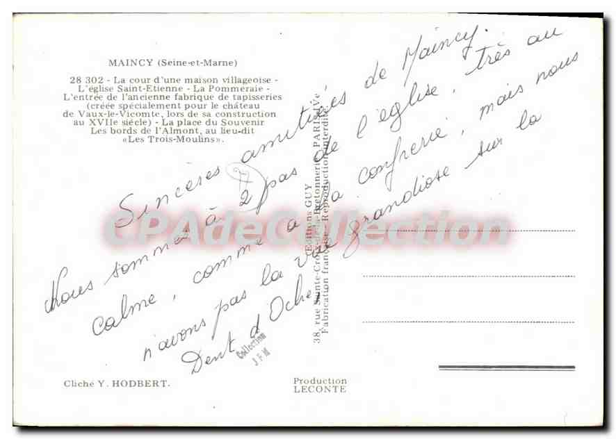 CPSM Maincy (Seine et Marne) La cour d'une maison villageoise L'Eglise Saint Etienne La Pommeraie — Rückseite