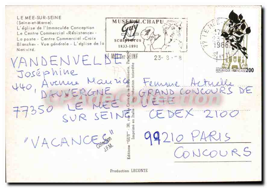 CPSM La Mee sur Seine (Seine et Marne) L'eglise de l'immaculee conception Le Centre Commerciale Resi — Rückseite