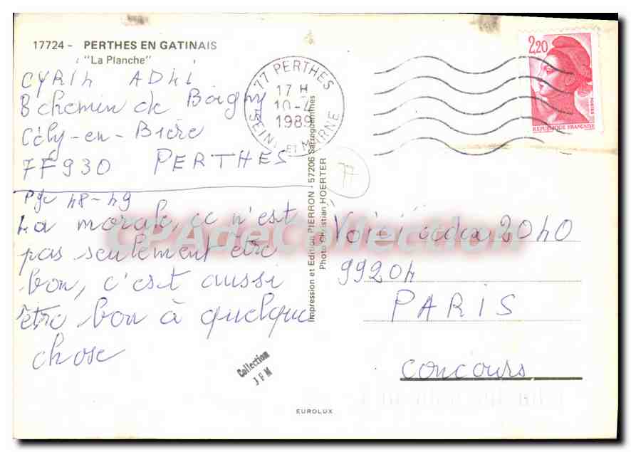 CPSM Perthes en Gatinais La Planche — Rückseite