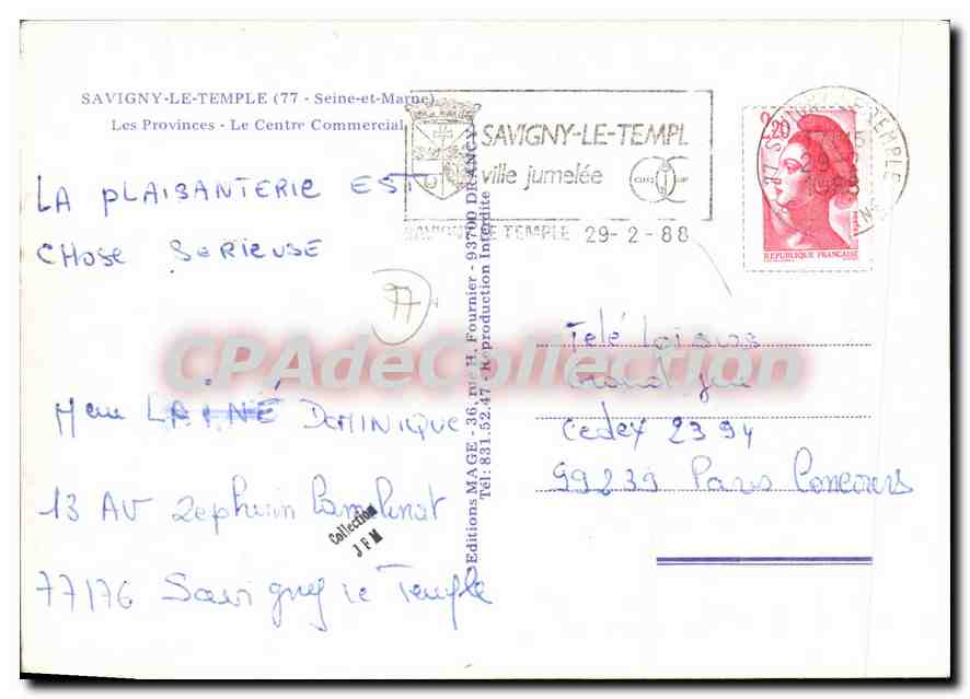 CPSM Savigny le Temple (Seine et Marne) Les Provinces le Centre Commercial — Rückseite