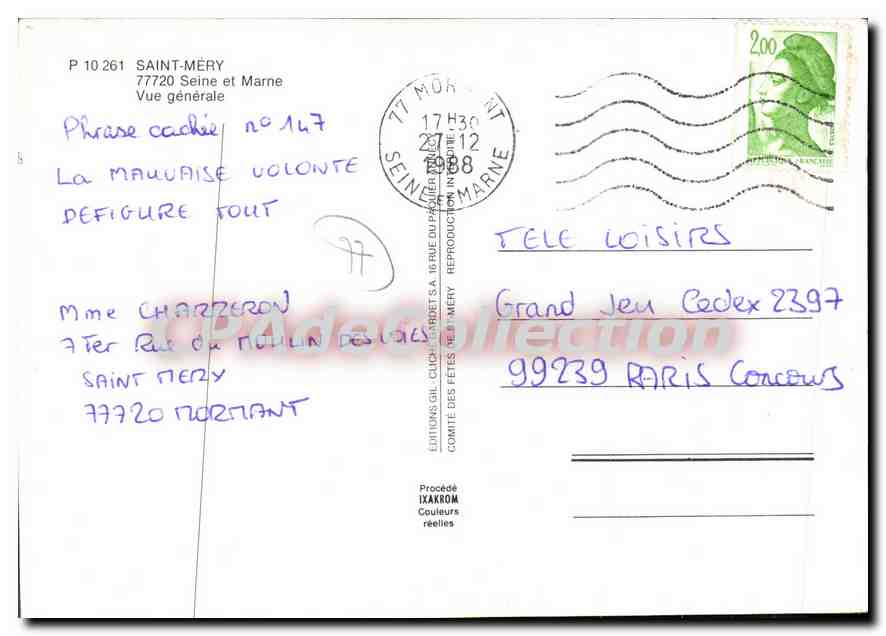 Saint-Méry — Vue générale — Éditions Gil-Cliché, série P 10.261 — Verso