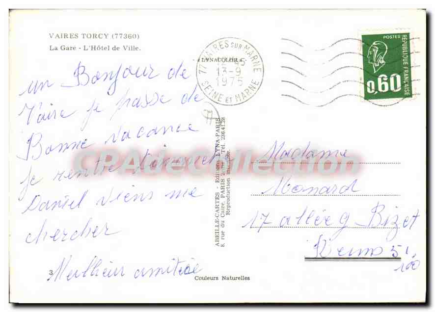 CPSM Vaires Torscy La Gare L'Hotel de Ville — Rückseite