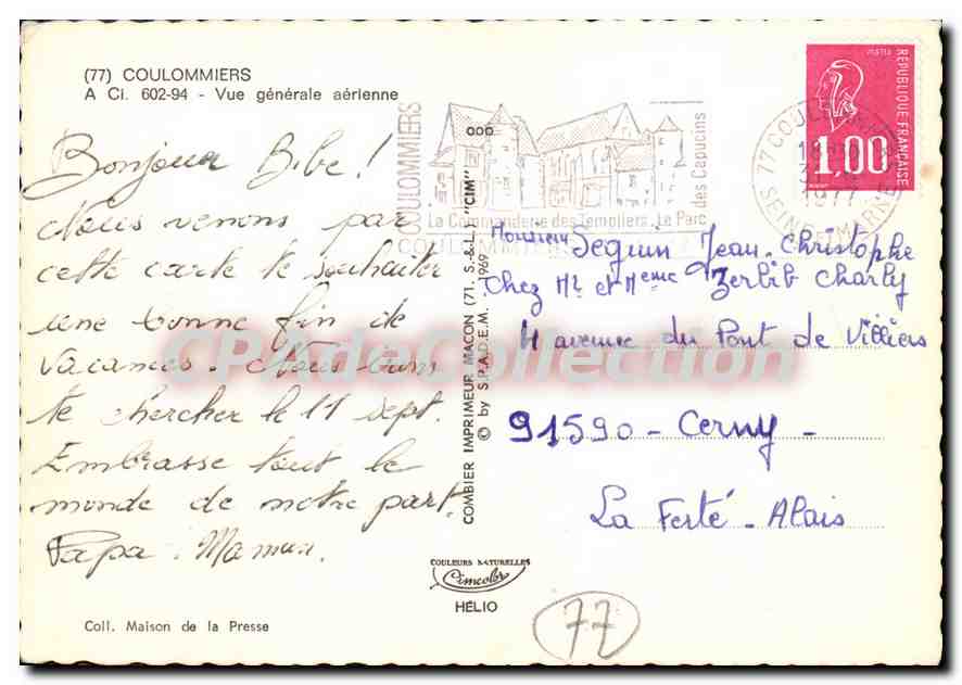 CPSM Coulommiers Vue generale aerienne — Rückseite