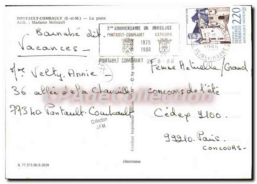 CPSM Pontault Combault (S et M) La poste Madame Moinault — Back