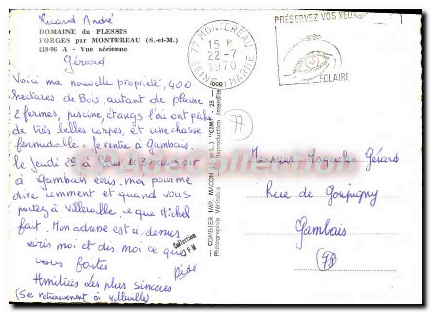CPSM Domaine du Plassis Forges par Montereau (S et M) Vue aerienne — Verso