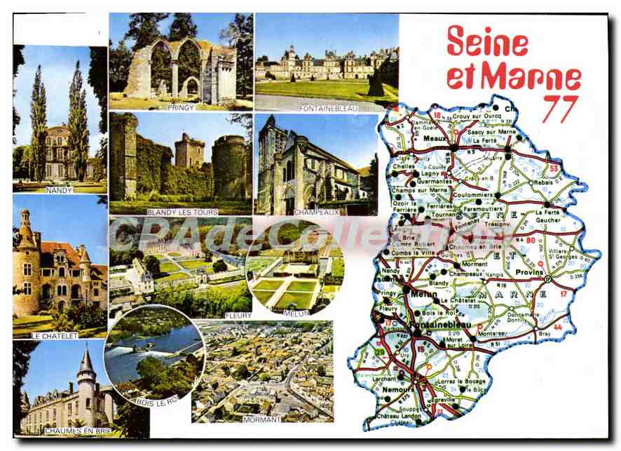 Seine et Marne 77 — Carte postale touristique avec carte et photos de lieux — Éditions et Impressions Combier / Mâcon