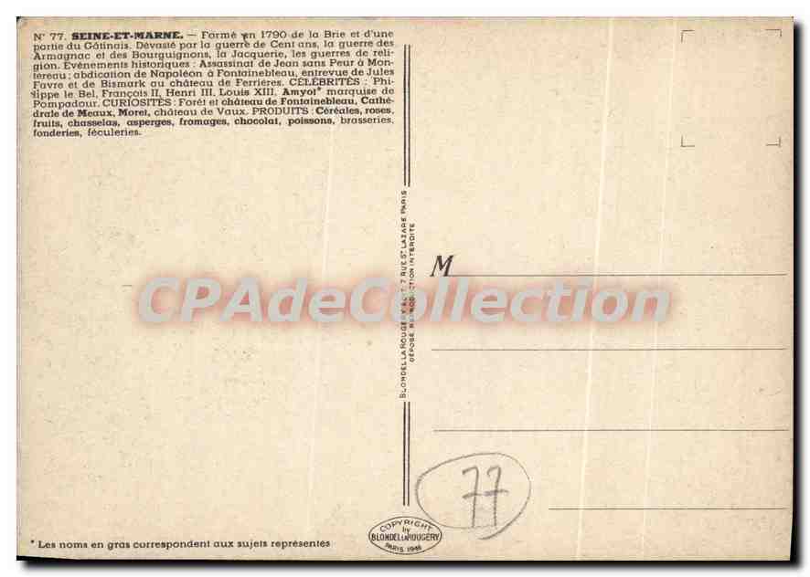 CPSM Seine et Marne — Verso