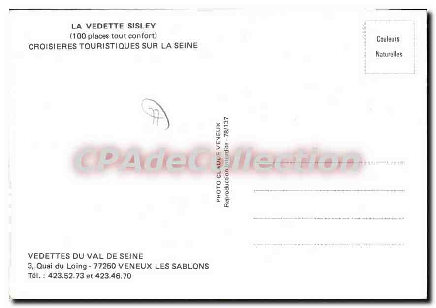 Vedette du Val de Seine — La Vedette Sisley — Photo Claude Veneux — Verso